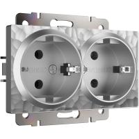 Розетка двойная с заземлением серебряный Werkel Встраиваемые механизмы Hammer серебряные W1272006