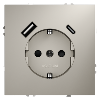 Розетка с заземлением с защитными шторками 16А, с USB, A+С Voltum S70 кашемир Soft touch пластик (VLS040503)