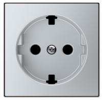 Розетка 220v с/з со шторками плоская алюминий ABB Sky Niessen 2CLA818890A1001|2CLA858890A1301