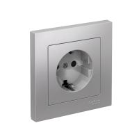 Розетка Systeme Electric AtlasDesign с заземлением со шторками, 16А, в сборе, быстрозажим. клем., АЛЮМИНИЙ ATN000344S