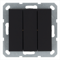 Выключатель трехклавишный 10A 250V~с накладкой, цвет Черный матовый (soft touch) Jasmart G3031PB