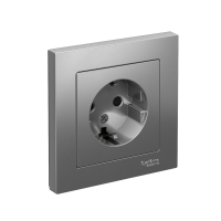 Розетка Systeme Electric AtlasDesign с заземлением со шторками, 16А, в сборе, СТАЛЬ ATN000944