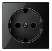 Розетка 220v с/з со шторками плоская стекло черное ABB Sky Niessen 2CLA818890A1001|2CLA858890A2501