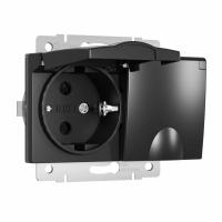 Розетка двойная влагозащ. с зазем. с защит. крышками и шторками черный матовый Werkel Встраиваемые механизмы черные W1172208