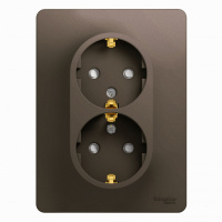 Розетка двойная с заземлением со шторками в сборе Systeme Electric Glossa, шоколад GSL000826