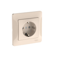 Розетка Systeme Electric Glossa с заземлением со шторками, 16А, в сборе, быстрозажим. клем., БЕЖЕВЫЙ GSL000244S