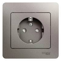 Розетка Systeme Electric Glossa с заземлением со шторками, 16А, в сборе, ПЛАТИНА GSL001244