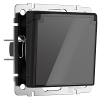 Розетка с заземлением, шторками и защитной крышкой Werkel акрил черный винтовая клемма (W1171248)