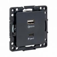 Зарядка usb 2 порта тип А-C 2100 mA черная EKF EZR-2USB-type-C