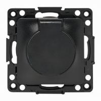 Розетка с крышкой и шторками черная EKF EZR16-028-10-44
