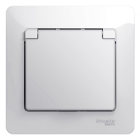 Розетка Systeme Electric Glossa с заземлением со шторками с крышкой, 16А, IP20, в сборе, БЕЛЫЙ GSL000146