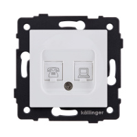 Розетка двойная RJ11 + RJ45 Cat.6, белый матовый Kollinger REA-011WM для Aspekt, Eleganz, Reflex