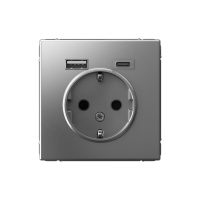Розетка 16А с заземлением и шторками с 2 USB A+Type-C Systeme Electric ArtGallery, сталь  GAL000932