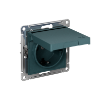 Розетка Systeme Electric AtlasDesign с заземлением со шторками с крышкой,16А,IP20, мех.,быстрозажим. клем., ИЗУМРУД ATN000846S