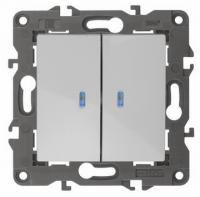 Выключатель 2-клав. с подсветкой белый ЭРА Элеганс 14-1105-01