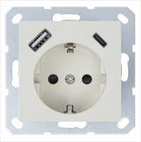 Розетка SCHUKO© с USB A+C с защитными шторками 16A 250V~ 2P+T USB 25W, цвет слоновая кость Jasmart G5501USB-25V