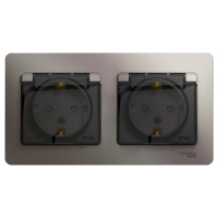 Розетка двойная Systeme Electric Glossa с заземлением со шторками с прозрачной крышкой,16А, IP44, в сборе, ПЛАТИНА GSL001247