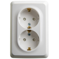 Розетка двойная угловая с заземлением со шторками 16А Systeme Electric Etude, БЕЛЫЙ PA16-108B