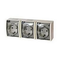 Розетка с заземлением тройная без шторок с крышкой Simon 15 Aqua 1594437-031