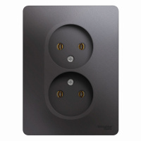 Розетка двойная Systeme Electric Glossa без заземления, 16А, в сборе, ГРАФИТ GSL001320