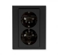 Розетка двойная 220в с/з со шторками ABB Levit антрацит - дымчатый чёрный 2CHH223457C6063