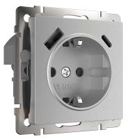 Розетка с заземлением, шторками и USB тип A+C серебряный рифленый Werkel  W1171709