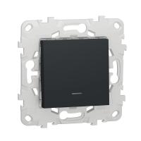 Выключатель 1-клавишный кнопочный с подсветкой схема 1а 10A Unica NEW Schneider Electric антрацит NU520654N
