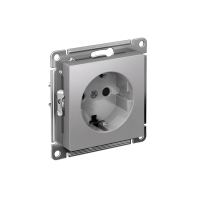 Розетка Systeme Electric AtlasDesign с заземлением со шторками, 16А, механизм, быстрозажим. клем., АЛЮМИНИЙ ATN000345S