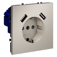 Розетка с заземлением с защитными шторками Voltum S70 пластик кашемир Soft touch 16А, с USB, A+A (VLS040403)
