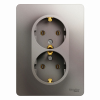 Розетка двойная Systeme Electric Glossa с заземлением без шторок, 16А, в сборе, ПЛАТИНА GSL001224