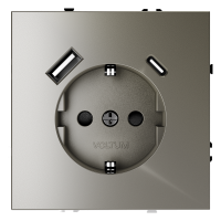 Розетка с заземлением с защитными шторками 16А, с USB, A+С Voltum S70 шелк Soft touch пластик (VLS040504)