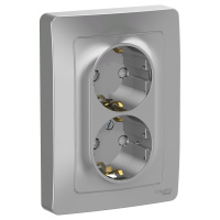 Розетка скрытой установки двойная с заземляющим контактом и шторками 16A 250В Systeme Electric Blanca BLNRS001123, Алюминий