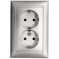 Розетка 2х2К+З немецкий стандарт 16A в сборе 770100 Legrand Valena цвет алюминий
