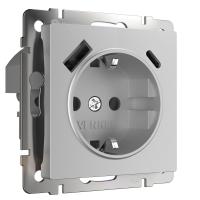 Розетка с заземлением, шторками и USB тип A+C серебряный Werkel  W1171706