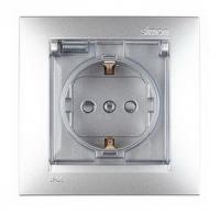 Розетка с заземлением со шторками с крышкой IP44 в комплекте с рамкой Simon 15 1590450-033