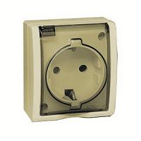 Розетка с заземлением без шторок с крышкой Simon 15 Aqua 1594445-031