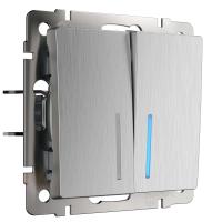 Выключатель двухклавишный с подсветкой cеребряный рифленый Werkel Встраиваемые механизмы серебряный рифленый W1120109