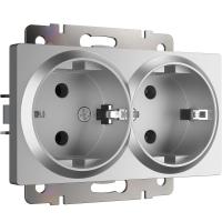 Розетка двойная с заземлением серебряный Werkel Встраиваемые механизмы серебряные W1172006