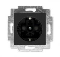 Розетка 220в с/з со шторками ABB Levit антрацит - дымчатый чёрный 2CHH203457A6063