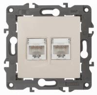 Компьютерная розетка rj45 двойная UTP cat 5e бежевая ЭРА Элеганс 14-3108-02