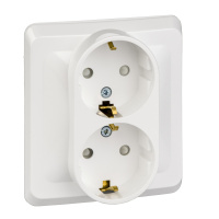 Розетка двойная с заземлением со шторками 16А Systeme Electric Etude, БЕЛЫЙ PC16-008B