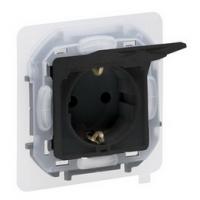 Розетка с заземлением со шторками с крышкой IP44 антрацит Inspiria 673743