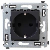 Розетка 220v c/з и шторками черная матовая DKC Avanti 4412003