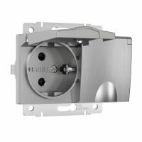 Розетка двойная влагозащ. с зазем. с защит. крышками и шторками серебряный рифленый Werkel Встраиваемые механизмы серебряный рифленый W1172209