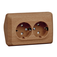 Розетка двойная угловая с заземлением со шторками 16А Systeme Electric Etude, бук PA16-108T