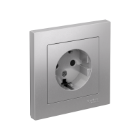 Розетка Systeme Electric AtlasDesign с заземлением со шторками, 16А, в сборе, АЛЮМИНИЙ ATN000344