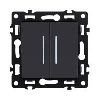 Выключатель 2-клавишный 10А/250В с LED подсветкой, черный Kollinger Asthetik AS-010BK