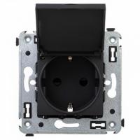 Розетка 220v с крышкой черная матовая DKC Avanti 4412013