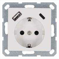 Розетка SCHUKO© с USB A+C с защитными шторками 16A 250V~ 2P+T USB 25W, цвет белый глянцевый Jasmart G5501USB-25W