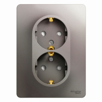 Розетка двойная Systeme Electric Glossa с заземлением со шторками, 16А, в сборе, ПЛАТИНА GSL001226